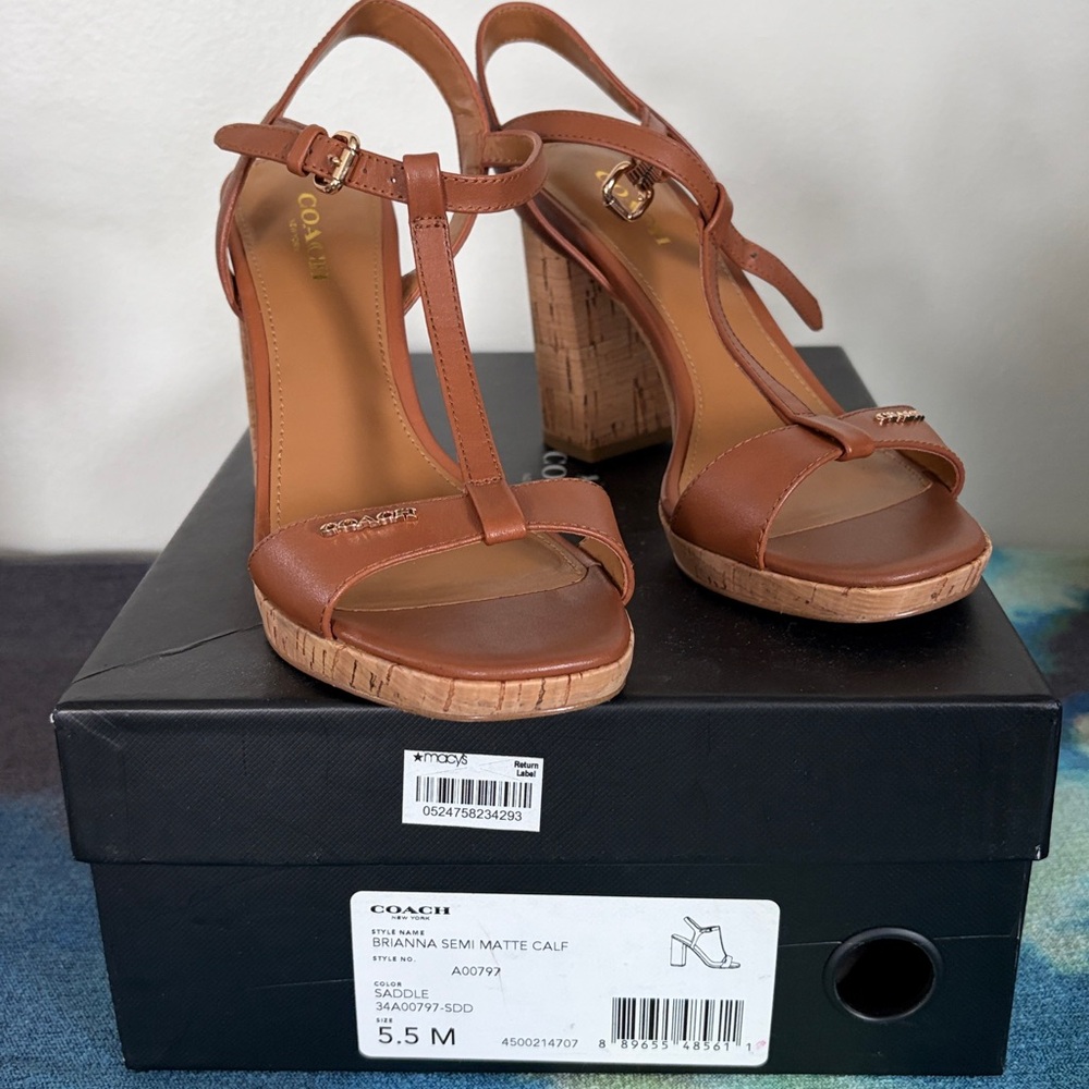 Coach Tan Leather Heeled Sandals